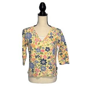 Crazy Horse Y2K Floral Liz Claiborne Knit Top Petite Women's Size SP Cottagecore